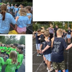 There are three pictures showing the respective classes with their teachers. Each class has lined up in a circle for the blessing.