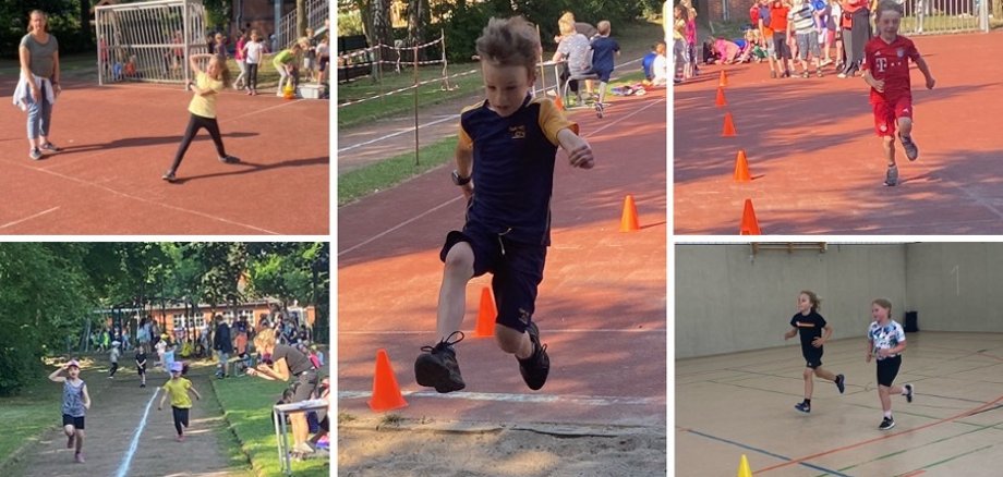 The children throwing, sprinting, long jump and endurance run