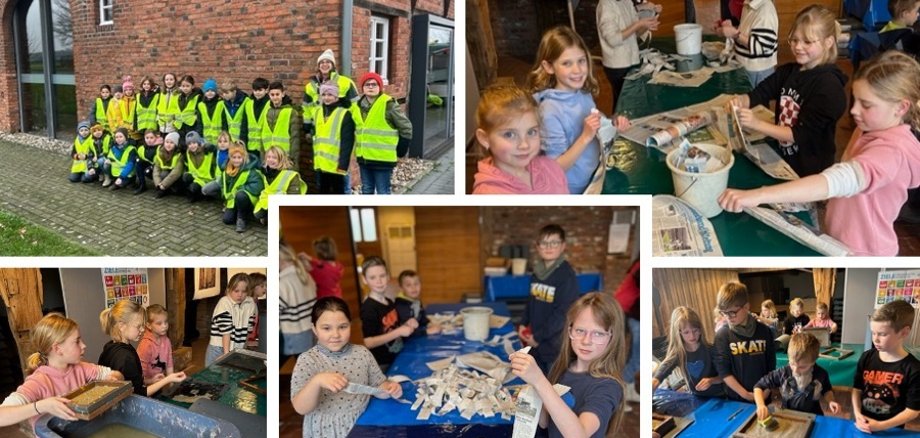 Children making paper.