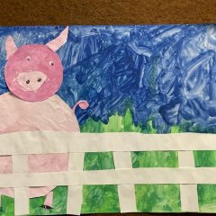 A painted picture with a pig.