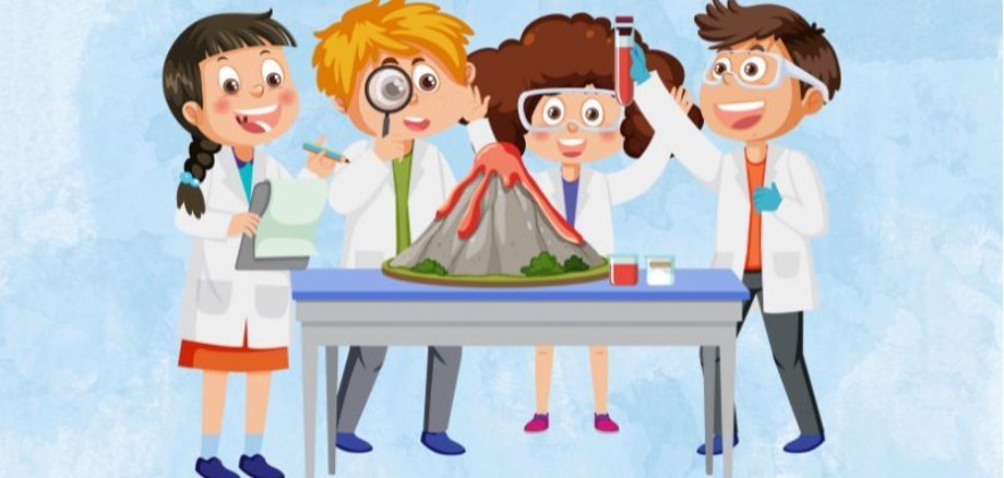 A comic drawing of children experimenting.